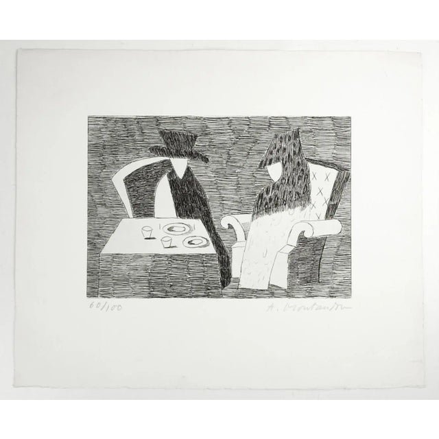 Contemporary Mid 20th Century Abstract Couple at Dinner Etching For Sale - Image 3 of 4