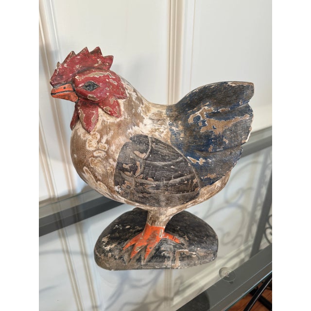Rustic European Rooster Hand Carved & Painted Wood Figurine For Sale - Image 9 of 11