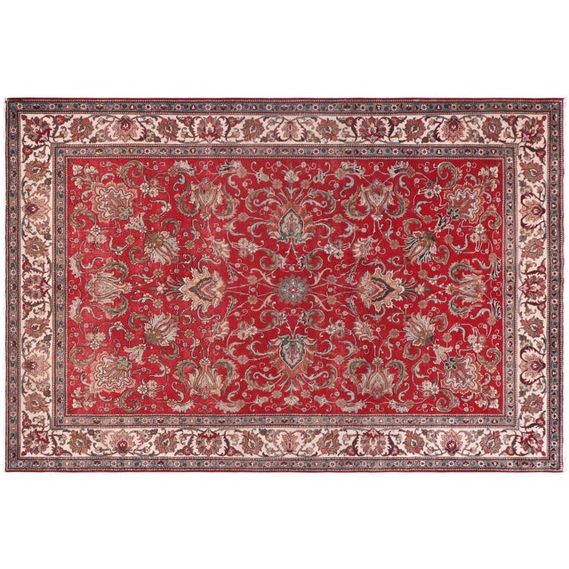 Retro Persian Tabriz Red/Beige Wool Rug - 8'1'' X 11'3'' For Sale - Image 9 of 10