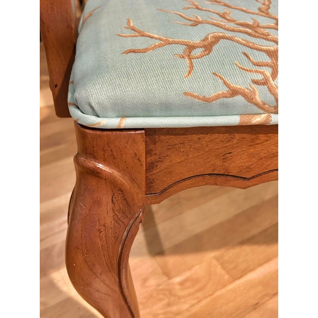 Wood 1964 French Style Louis XV Armchair With Caned Back and Thibaut “Coral Gables” Upholstered Seat For Sale - Image 7 of 14