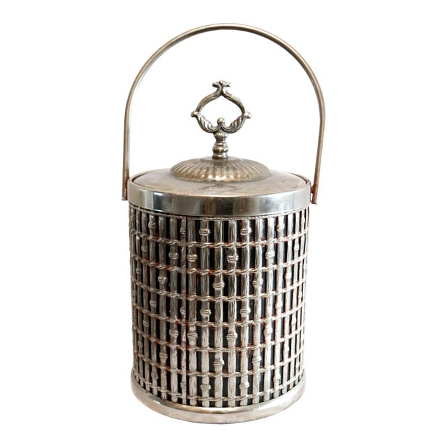 1960s Mid Century Silver Plate Faux Bamboo Ice Bucket With Handle For Sale