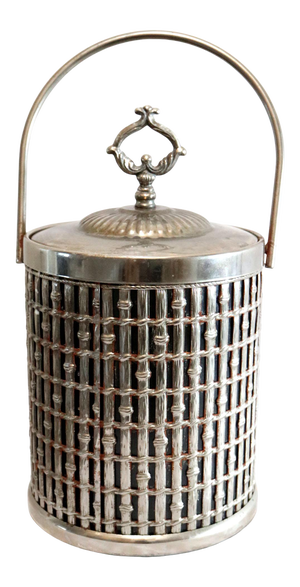 1960s Mid Century Silver Plate Faux Bamboo Ice Bucket With Handle