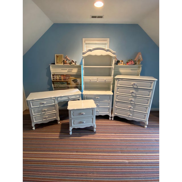 1950s French Country White Vintage Narrow Dresser Base With Hutch Top For Sale - Image 5 of 6