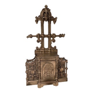 19th Century Victorian Gothic Style Ornate Cast Iron Hall Stand & Cabinet For Sale