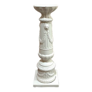 White Ceramic Italian Lion's Head Column / Pedestal For Sale
