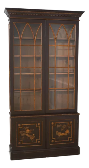 Antique Chinoiserie Decorated 2 Door China Bookcase Cabinet