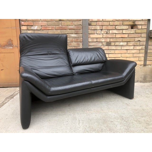 Two-Seater Sofa in Black Genuine Leather by Hans Kaufeld for de Sede, 1980s For Sale - Image 3 of 15