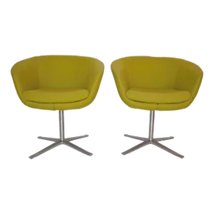 Steelcase Bob Chartreuse Swivel Chairs - Set of 2