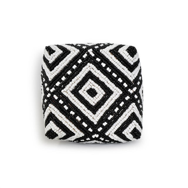 Modern Bamboo Beaded Vintage Black & White Box X-Small For Sale - Image 3 of 5