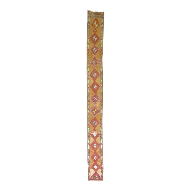 Vintage Zabihi Collection Narrow Turkish Geometric Runner - 1'3" x 12'11" For Sale