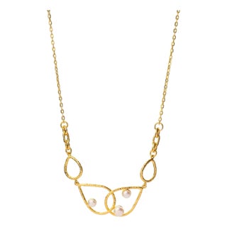 Divine Light Pearl Gold Statement Necklace For Sale