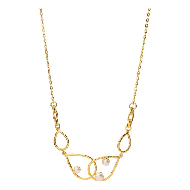 Divine Light Pearl Gold Statement Necklace For Sale