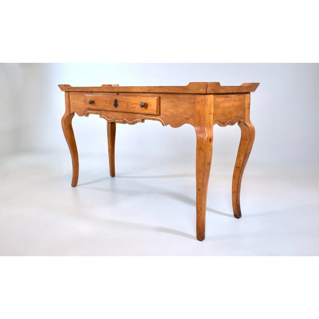 Vintage French Country Pine Writing Desk With Glass Top, 1990s, Usa For Sale - Image 4 of 14