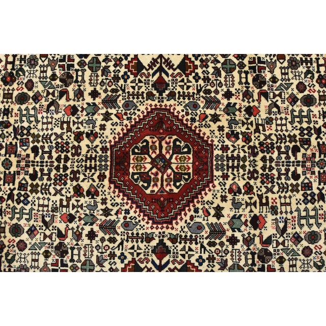 1990s Abadeh Rug 5'2'' X 6'11'' Ivory Wool Vintage Tribal Hand-Knotted Oriental Carpet For Sale - Image 5 of 12
