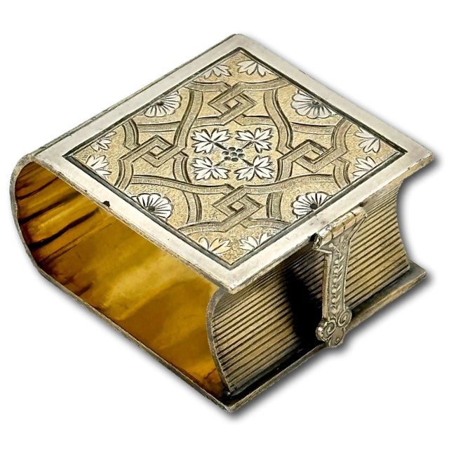 Silver Large Unusual Beautifully Hand Engraved Antique Victorian Book - Bible Form Sterling Silver Napkin Ring - Circa 1870s For Sale - Image 8 of 12