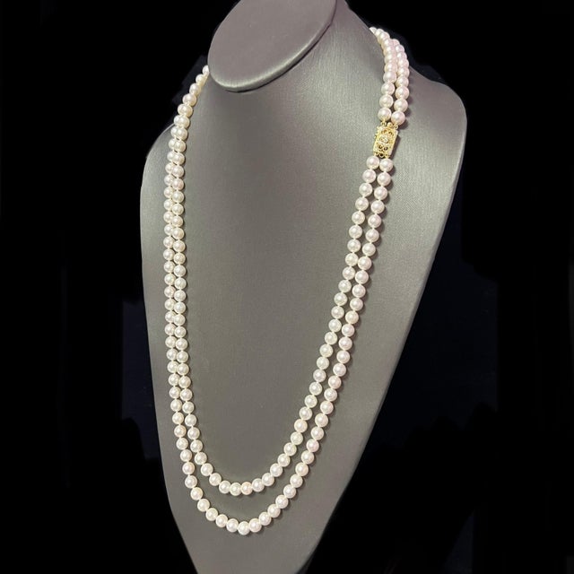Fine Quality Akoya Pearl Diamond Double Stranded Necklace 28" 14k Y Gold 7.5 mm Certified $9,750 301764 This is a Unique...
