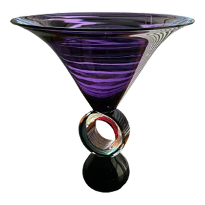 Correia Art Glass Purple Pedestal Bowl