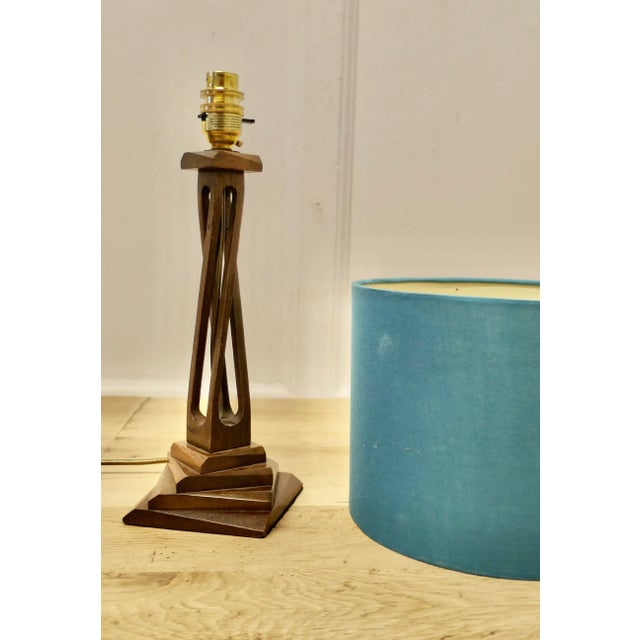 1960s Hand Sculptured Modernist Walnut Table Lamp A delightful piece in both design an craftsmanship, the base of the lamp...