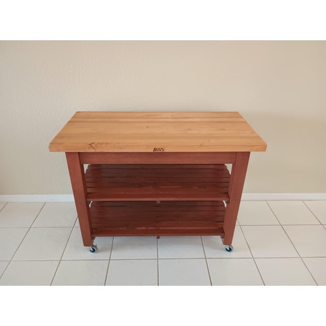 Traditional John Boos, Solid Oak Country Kitchen Professional Butcher Block Island For Sale - Image 3 of 16