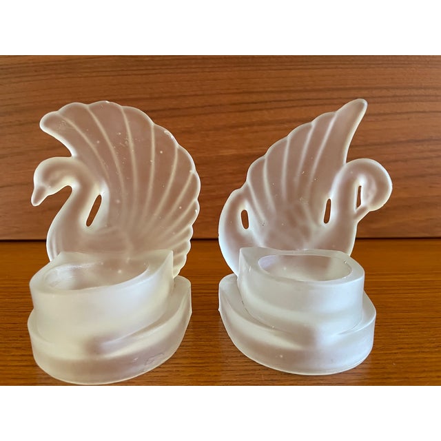 Art Deco Swan Candleholders in Frosted Glass, 1930s, Set of 2 For Sale - Image 5 of 18