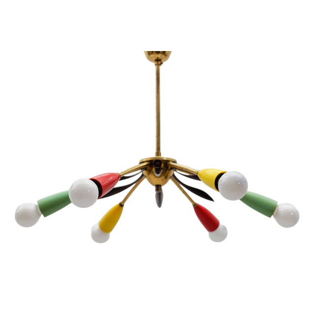 Mid-Century Modern Brass 6-Arm Sputnik Lamp, Italy, 1950s For Sale