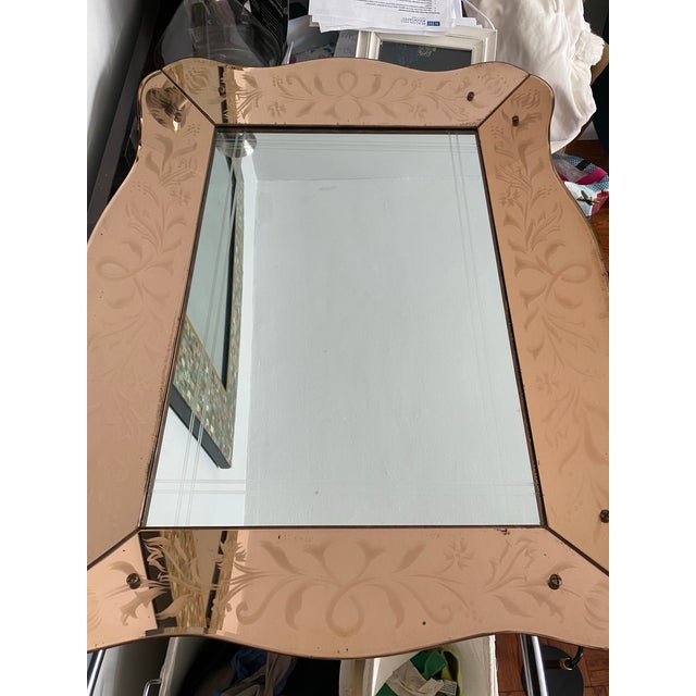 Very rare antique peach (1930’s - 1950’s) art deco nouveau venetian glass mirror. • in perfect condition • scalloped/wavy...