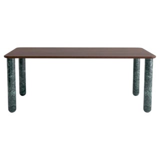 Large Walnut and Green Marble Sunday Dining Table by Jean-Baptiste Souletie For Sale