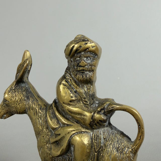 Brown Brass Statue of Man on Donkey with Wooden Base, 20th Century For Sale - Image 8 of 11