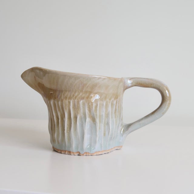 Mid-Century Modern Handmade Small Studio Ceramic Pitcher With Textural Drip Glaze in Organic Earth Tones For Sale - Image 3 of 13
