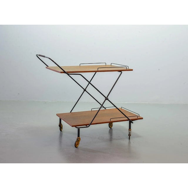 Scandinavian Minimalist Foldable and Mobile Teak Tea Trolley on Black Steel Frame, 1950s For Sale - Image 15 of 15