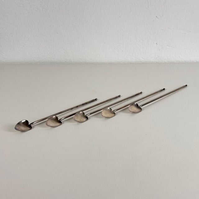 Mid-Century Cocktail Sipper Straws with Heart-Shaped Spoons, 1950s, Set of 5 For Sale - Image 3 of 16