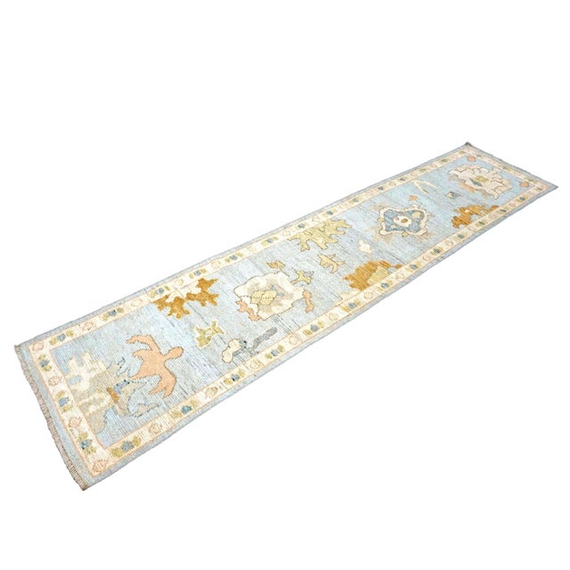 21st Century Turkish Oushak Wool 2x10 Light Blue, Gray & Ivory, Handmade Runner Rug #1144115 For Sale - Image 4 of 11