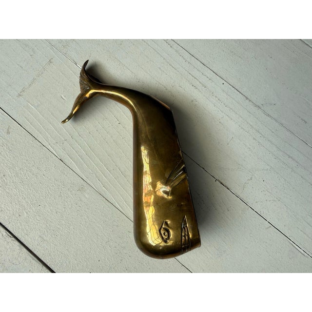 Vintage Solid Brass Nautical Whale Paperweight Sculpture For Sale - Image 9 of 11