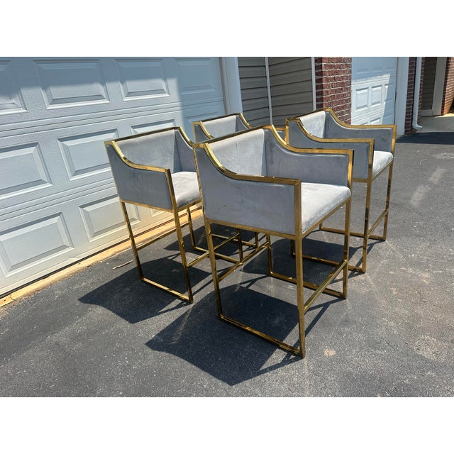 Metal Set of 4 Erin Counter Chairs in Gray Velvet & Polished Gold – Statements by J For Sale - Image 7 of 12