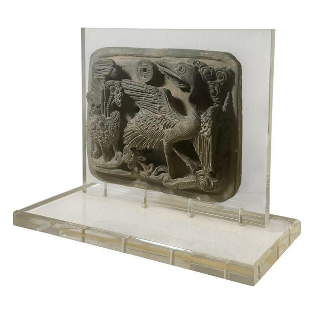 Transparent Early 18th Century Chinese Stone Relief Carvings on Custom Lucite Stands - A Pair For Sale - Image 8 of 17
