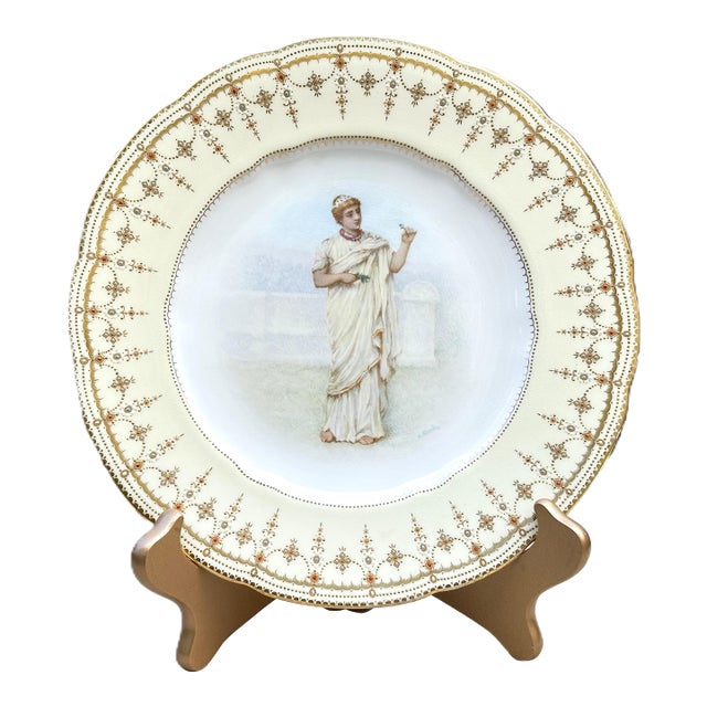 Antique Copeland Spode Jewelled Portrait Cabinet Plate – Signed S. Alcock, Hand Painted, 19th Century For Sale