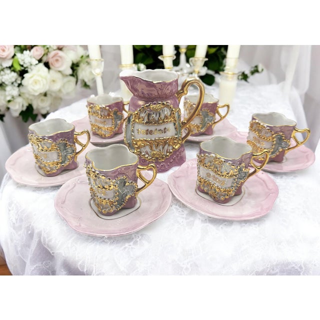 Baroque Porcelain Coffee Service with Gold and Pink Decorations, Set of 13 For Sale - Image 14 of 14