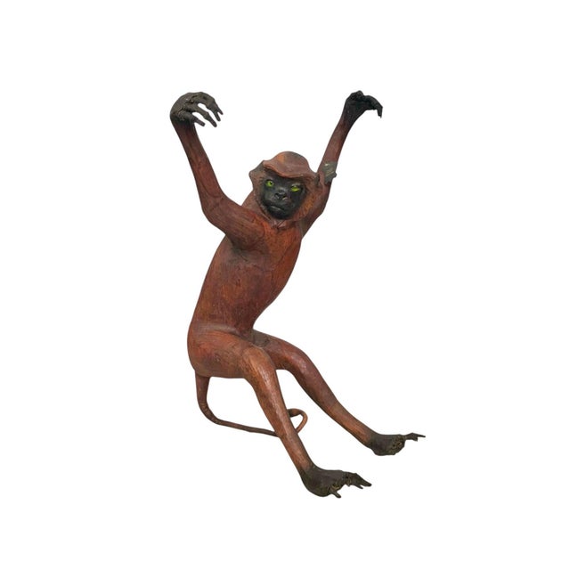 Late 20th Century Life-Size Leather-Wrapped Monkey Sculpture With Glass Eyes, Safari, 29"h For Sale - Image 4 of 12