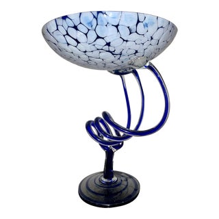 Postmodern Jozefina, Krosno Poland Art Glass Jellyfish Pedestal Bowl For Sale