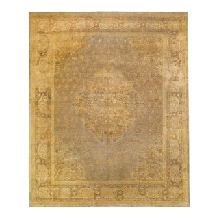 Slate Gold Antique Indian Agra Room Size Rug - 9'10" x 12' For Sale