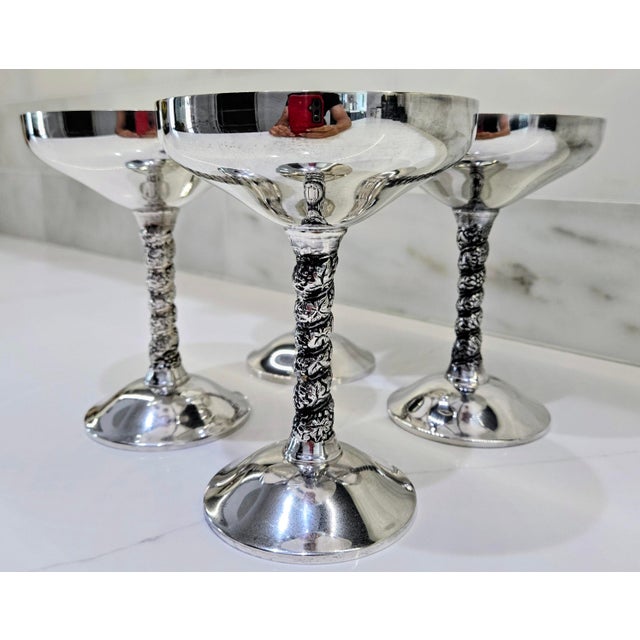 Vintage Plator Spain Silver-Plated Champagne Coupes With Grape Vine Twist Stems - Set of 4 For Sale - Image 4 of 10