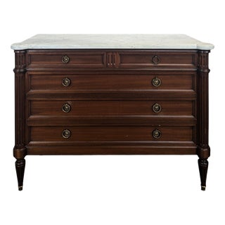 Louis XVI Style Chest of Drawers in Mahogany and Carrara Marble For Sale