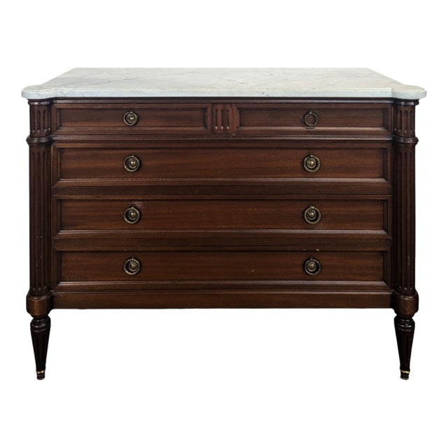 Louis XVI Style Chest of Drawers in Mahogany and Carrara Marble For Sale