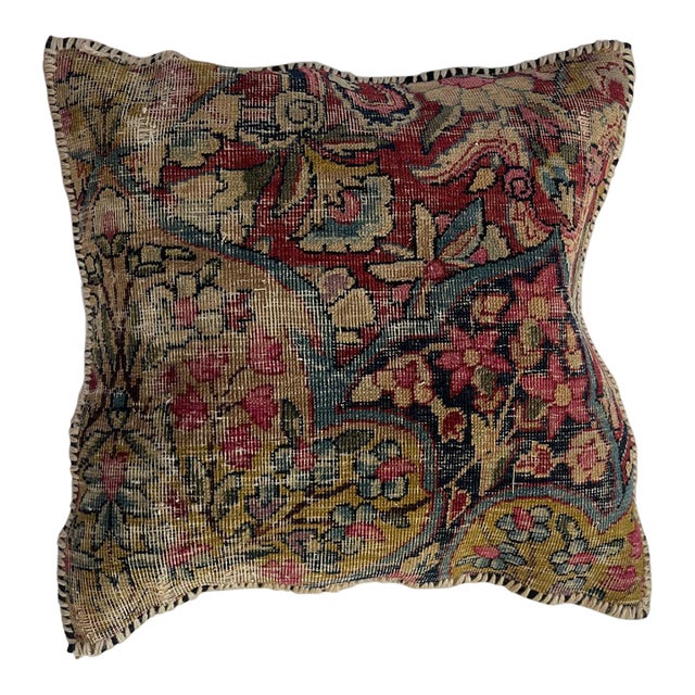Pillow W/Antique Persian Rug Fragment, 1'4 X 1'4 For Sale