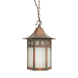 Antique Arts and Crafts Glass Hexagonal Lantern Pendant Light, 1930s For Sale