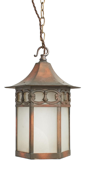 Antique Arts and Crafts Glass Hexagonal Lantern Pendant Light, 1930s