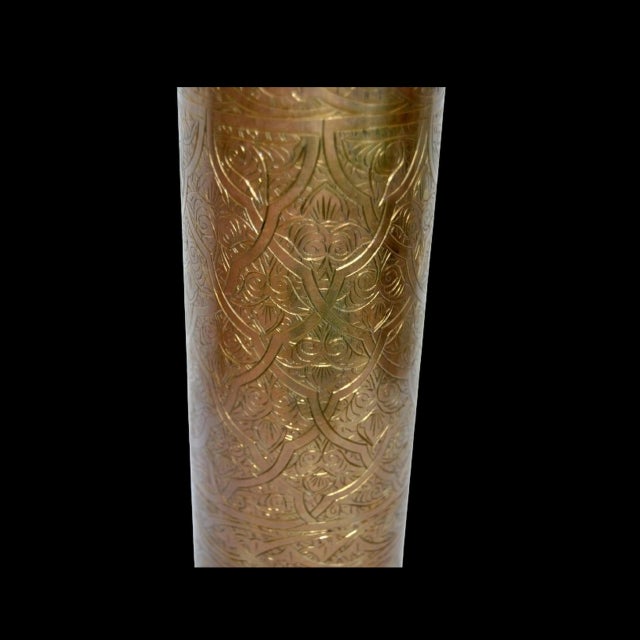 A rare, brass, Egyptian artillery shell case (possibly from the early 20th century-Egyptian wars) finely and heavily hand-...