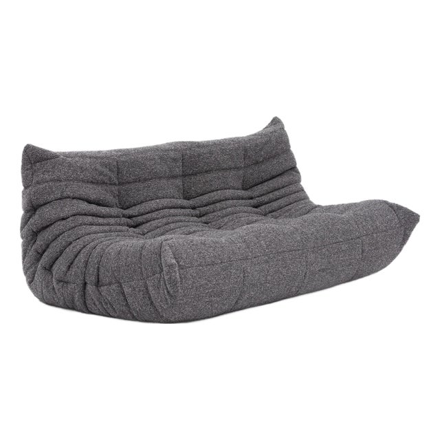 Vintage Ligne Roset Togo 3-Seater in Graphite Mélange Bouclé - Restored European Original For Sale