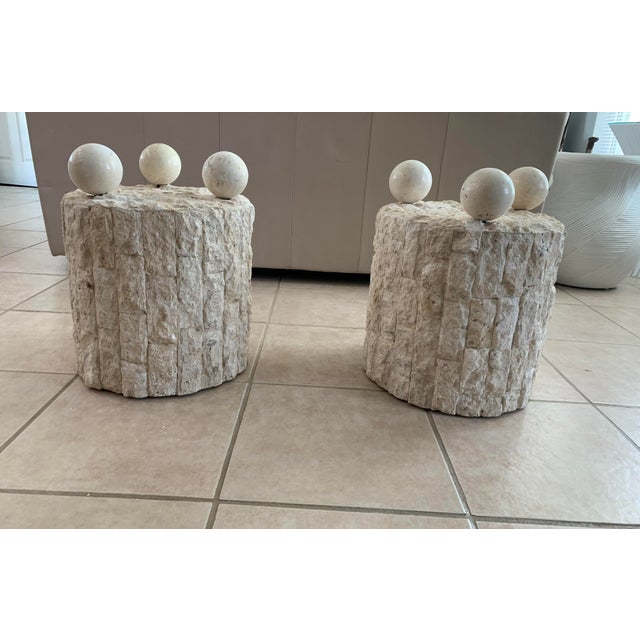 Vintage Postmodern Tessellated Geometric Round Side Tables Base ( a Pair) For Sale In Naples, FL - Image 6 of 7