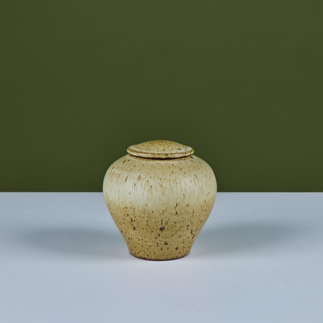 Tan Studio Ceramic Lidded Jar For Sale - Image 8 of 13